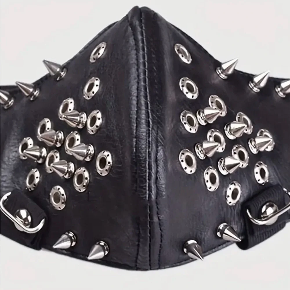 {NEW} Men's Rivet Punk Black Studded Face Mask One Size